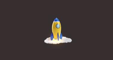 rocket launch 3d icon animation sign symbol in alpha channel transparent background video