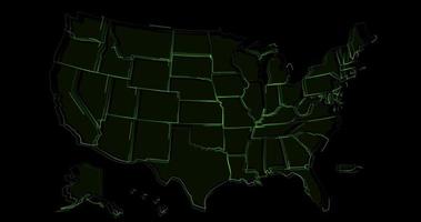 USA map changing color from green to red on black background video