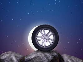 Tyre with moon happy ramadan, happy eid, crescent of ramadan, islamic moon, ramadan mubarak and ramadan eid concept. photo