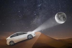 Car headlight show moon happy ramadan, happy eid, ramadan invitation, islamic moon, islamic design and ramadan eid illustration. photo