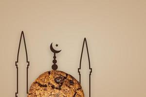 Photo Biscuit mosque line art ramadan kareem, islamic moon, ramadan mubarak and islamic greeting screen.