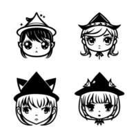 Get ready for some spooktacular fun with this cute kawaii spooky witch head collection set. Each witch head is Hand drawn with charming details that will put a smile on your face vector