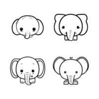 presentando un linda y kawaii elefante logo colección conjunto presentando mano dibujado línea Arte ilustraciones. Perfecto para un variedad de propósitos vector