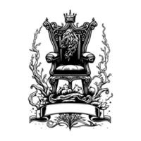 A majestic and intricate royal throne in black and white line art, Hand drawn with detail and precision, fit for a king or queen vector