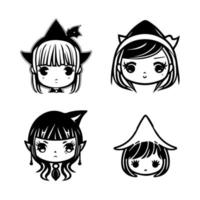 Get ready for some spooktacular fun with this cute kawaii spooky witch head collection set. Each witch head is Hand drawn with charming details that will put a smile on your face vector