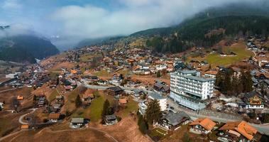 Aerial panorama of the Grindelwald, Switzerland village view near Swiss Alps photo