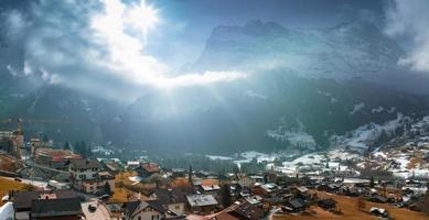Aerial panorama of the Grindelwald, Switzerland village view near Swiss Alps photo
