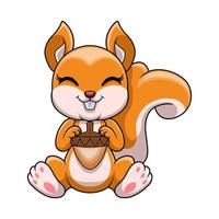Cartoon funny squirrel holding nut vector