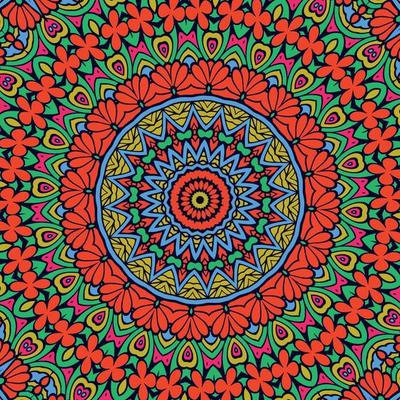 A colorful mandala with a flower pattern.