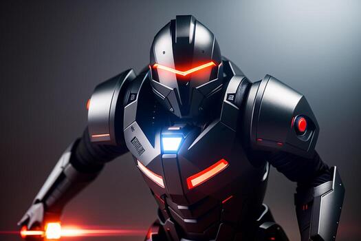 Dark metallic color robot is an imposing and futuristic machine. Its body is large and muscular, with a stocky build that suggests strength and stamina. its dark color photo