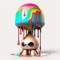 Futuristic chrome robot dripping paint colorful on white background photo