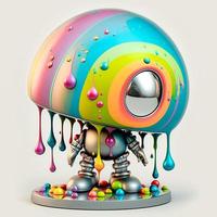 Futuristic chrome robot dripping paint colorful on white background photo