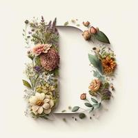 letter d containing flowers on a white background photo