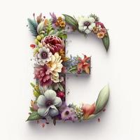 letter E containing flowers on a white background photo