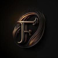 Logo for the letter F with a modern classic style ,3d alphabet on black background photo