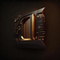 Logo for the letter D with a modern classic style ,3d alphabet on black background photo