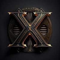 Logo for the letter X with a modern classic style ,3d alphabet on black background photo