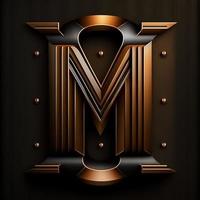 Logo for the letter M with a modern classic style ,3d alphabet on black background photo