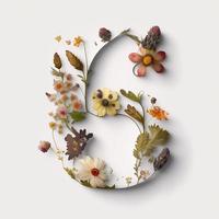 Number 6 containing flowers on a white background photo