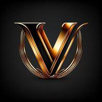 Logo for the letter V with a modern classic style ,3d alphabet on black background photo