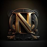 Logo for the letter N with a modern classic style ,3d alphabet on black background photo