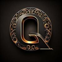 Logo for the letter Q with a modern classic style ,3d alphabet on black background photo