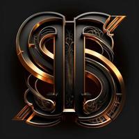 Logo for the letter S with a modern classic style ,3d alphabet on black background photo