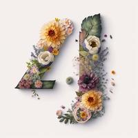 Number 4 containing flowers on a white background photo