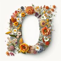 Number 0 containing flowers on a white background photo