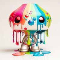 Futuristic chrome robot dripping paint colorful on white background photo