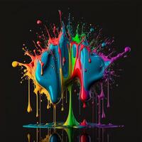 Colorful color water drop explosion mushroom, dripping paint splash photo