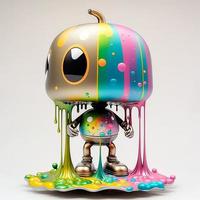 Futuristic chrome robot dripping paint colorful on white background photo