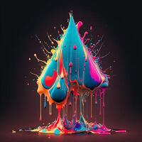 Colorful color water drop explosion mushroom, dripping paint splash photo