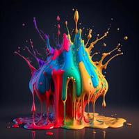 Colorful color water drop explosion mushroom, dripping paint splash photo