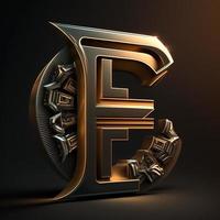 Logo for the letter E with a modern classic style ,3d alphabet on black background photo