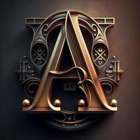 Logo for the letter A with a modern classic style ,3d alphabet on black background photo