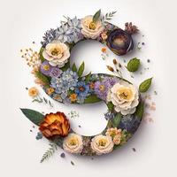 letter S containing flowers on a white background photo