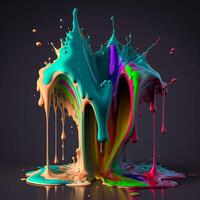 Colorful color water drop explosion mushroom, dripping paint splash photo