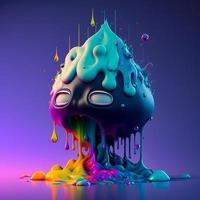 Colorful color water drop explosion mushroom, dripping paint splash photo