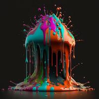 Colorful color water drop explosion mushroom, dripping paint splash photo