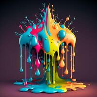 Colorful color water drop explosion mushroom, dripping paint splash photo