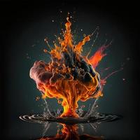 Ink dropped in water, translucent, colorful exploding fireball on black background photo