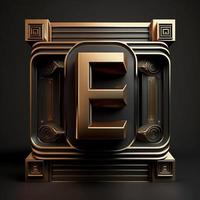 Logo for the letter E with a modern classic style ,3d alphabet on black background photo