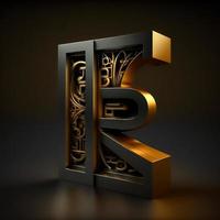 Logo for the letter E with a modern classic style ,3d alphabet on black background photo