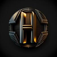 Logo for the letter H with a modern classic style ,3d alphabet on black background photo