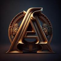 logo para el letra un con un moderno clásico estilo ,3d alfabeto en negro antecedentes foto