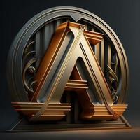 Logo for the letter A with a modern classic style ,3d alphabet on black background photo