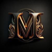 Logo for the letter M with a modern classic style ,3d alphabet on black background photo