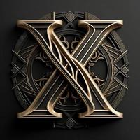 Logo for the letter X with a modern classic style ,3d alphabet on black background photo
