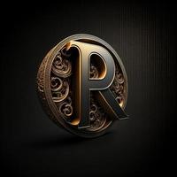 Logo for the letter R with a modern classic style ,3d alphabet on black background photo